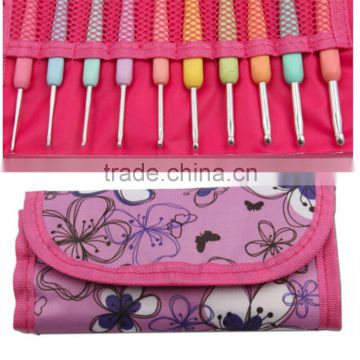 Brand New 10 Pcs Sizes 2.0mm-6.0mm New Colorful TPR Soft Handle Aluminum Crochet Hooks Knitting Needles Set Hot Sale