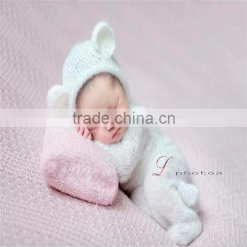 Knit mohair pant Newborn knitted hooded romper Lace mohair overall photography props Luxury mohair hat photo props