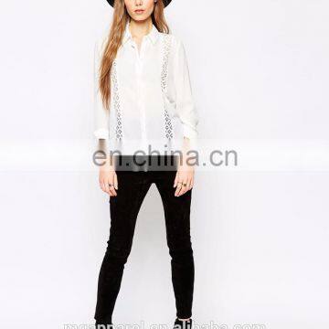 Latest Fashion Blouse Design Woven Fabric Long Sleeve Lady White Lace Blouse photo-5
