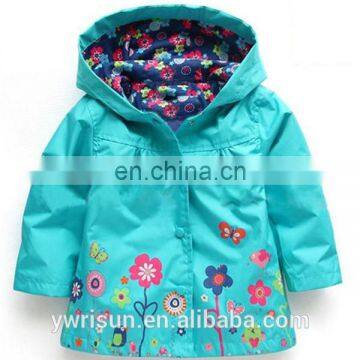 2017 High Quality Children Green Custom Jacket Kids Flowers Print raincoat