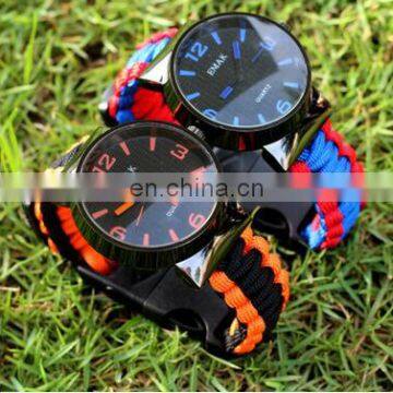 Outdoor Paracord Fire Starter Compass Survival Bracelet Tactical Emergency Survival Watch