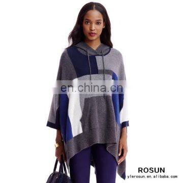 High fashion Cashmere drawstring hood multi-color pullover poncho