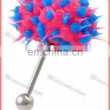 colorful silicone tongue barbell rings in blue and pink with stainless steel bars