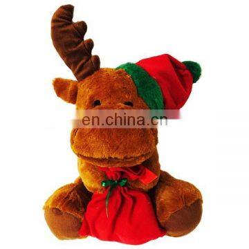 Lovely X'mas hat and bag moose plush toy