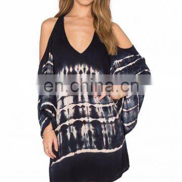 Sexy Girl's Stylish Look Rayon Tie & Dye Halter Sleeves Short Dress