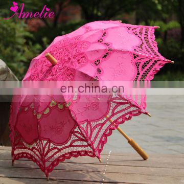 Solid Dyed Colors Battenburg Lace Victorian Wedding Umbrella Fashion Lady Lace Parasol Photo Shoot Prop Actor Umbrella