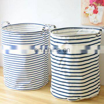 Decorative fabric stripe laundry storage basket