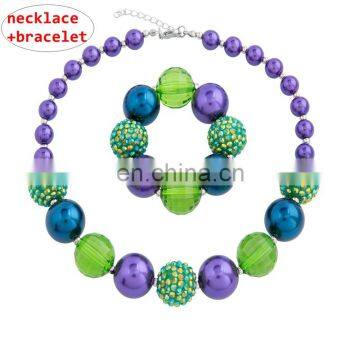 DIY Girl Necklace bracelet 2pcs Set Green Purple Chunky bubble beads Children boutique Jewelry Sets Gift