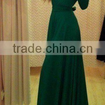 Hot Cheap Emerald Green Long Sleeve Evening Dress With Sash