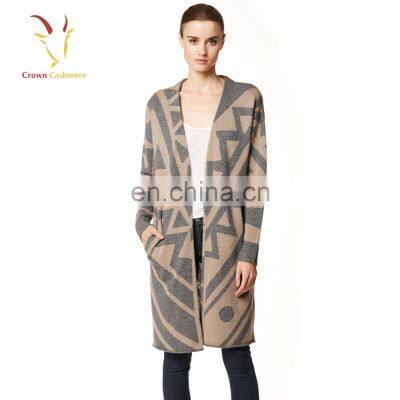 Spring Autumn V Neck Buttons Cashmere Women Knit Long Cardigan Sweaters Coat photo-2