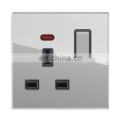 Type 86 UK Standard 3-Pin Wall Socket With Switch And Noen Light Tempered Glass Panel Socket And Switch Electrical 13A