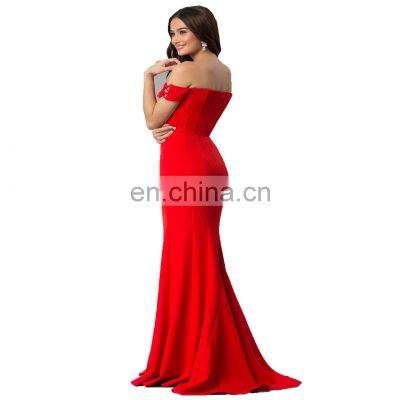 Women's Off The Shoulder Long Prom Dresses With Slit Lace Appliqued Chiffon Formal Party Gowns photo-2