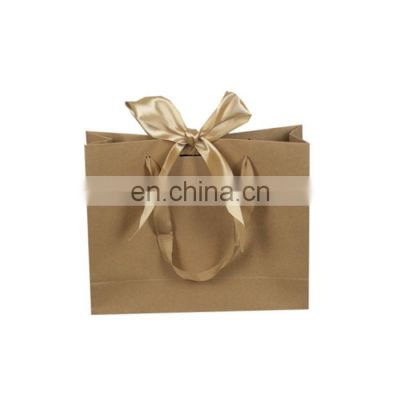 Customized Recycled Colour Shopping Gift Kraft Paper Bag With Ribbon