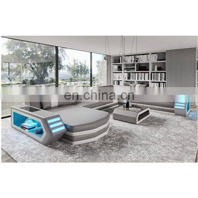 Luxury Italy Design Sectional Sofa Bed  Modern LED Living Room Furniture Genuine Leather Sofas Sets