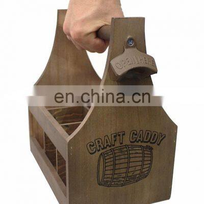 Craft Caddy Wooden Six Pack Bottle Caddy Tote Holder Beer Carrier With Attached Bottle Opener photo-5