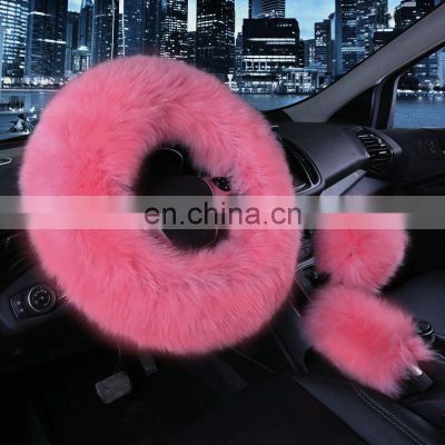 RTS Autoaby 3PCS Fur for Women Girl Auto Plush Warm Fluffy Fuzzy Interior Accessories Universal Winter Steering Wheel Cover