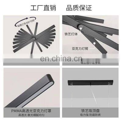 Custom Chandelier Length Iron Lights Art Restaurant Black White Hanging LED Lighting