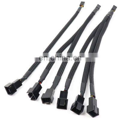 Black 4 Pin Pwm Fan Cable 1 To 2/3/4 Ways Splitter Black Sleeved 27cm Extension Cable Connector PWM Extension Cables