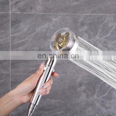 Cheap Price 360 Degree Hand High Pressure Water Saving Spray Propeller Rotating Fan Shower Head with Stop Button