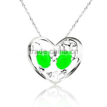 genuine green jade sterling sivler heart pendant