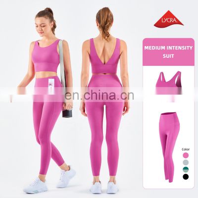 Wholesale Yoga Sets High Impact Gym Woman Leggings Sets V Back Sport Fitness