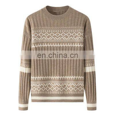 2024 New High Quality 100% Pure Cashmere Jacquard Pattern Crew Neck Ladies' Winter Casual Sweater Front Logo Knitted Weaving