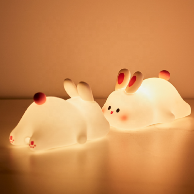 EGOGO Big Face Rabbit silicone Night Light Rechargeable Touch Lamp 3 Levels Brightness Bunny lamp Toys for Kids Gift