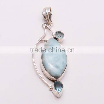 LARIMAR AND BLUE TOPPAZSTONE JEWELRY 925 Sterling Silver Pendant, SILVER JEWELRY EXPORTER,SILVER JEWELRY WHOLESALE,FINE SILVER