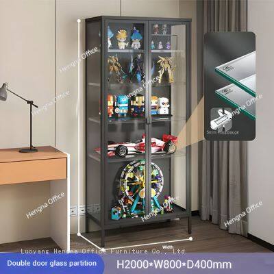 Durable Modern LED Glass Display Cabinet with Remote Control | Tempered Glass Door for Sneaker Doll Collection -Moonlit White / Starry Night Black