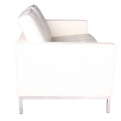 Florence Knoll Style Tufted Leather 2-Seater Sofa, Modern White Loveseat With Stainless Steel Base for Living Room Hotel photo-2