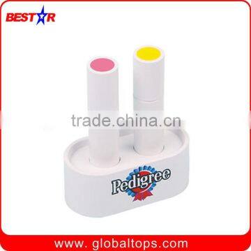 Customized available Two color Lipstick Shaped Highlighter Pen