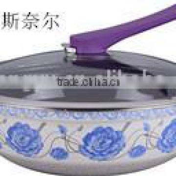 Enamel wok with stainless steel lid