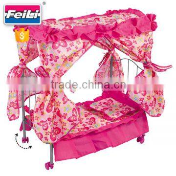 Feili toy iron folding bed with fabric metal doll bed