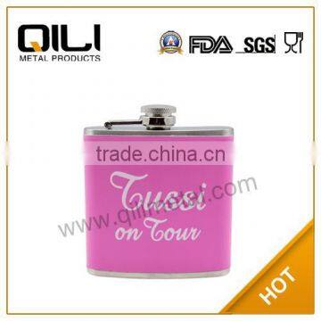 FDA 6oz pink leather ladies hip flask