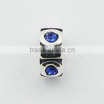 Sterling Silver Cylinder Fashion Bead Four Austrian Crystals