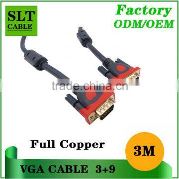 Factory outlet new style vga cable 15pin 3+9 3m vga cable full copper extension vga cable