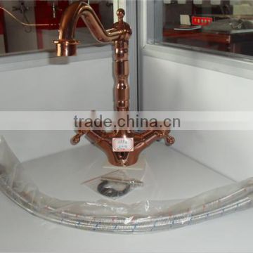 Rise Gold Antique Brass Dual Handle Basin Faucet Single Hole