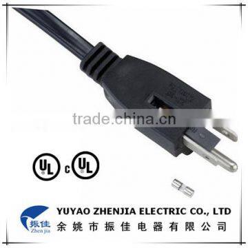 UL\cUL Three Pin Plug ZJ-3F America AC Power Cord with Fuse NEMA 5-15P 110v Power plug