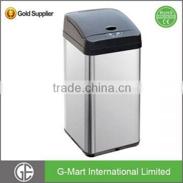 Square Touchless Trash Can Automatic Infrared Sensor 10 Gallon Stainless Steel Waste Bin