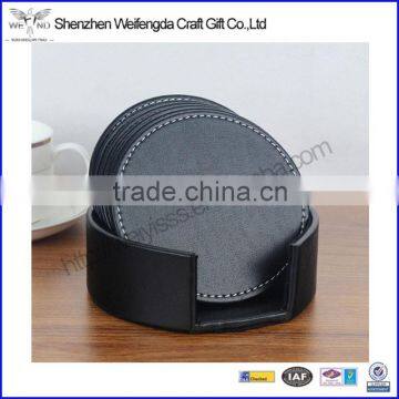 High grade European style black leather round drink coaster set