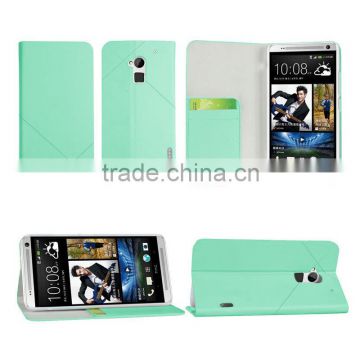 Natural Color Light Green PU Leather Case Flip Cover Hard Skin For HTC One Max T6 8088 809D