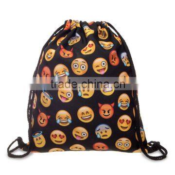 China Suppliers Hot Sale Digital Print Emoji Black Shopping Drawstring Bag