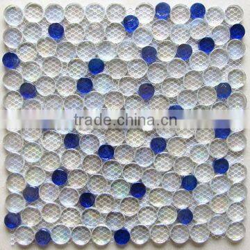 Hot sale blue and white round glass tile