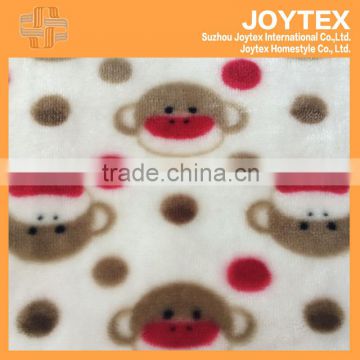 high quality cartoon monkey printed flannel fleece kids sheet, made in china