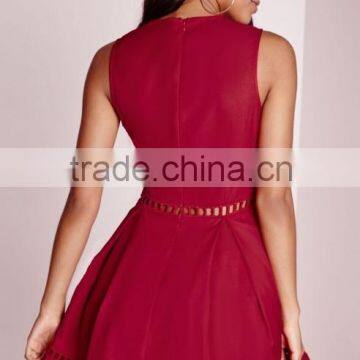 Sexy Plunge Ladder Detail Skater Dress Red photo-5