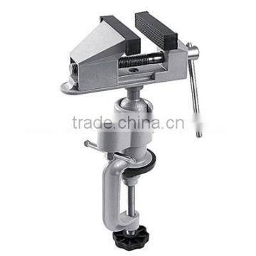 Swivel rotating table vise with table mounting clamp and soft jaw