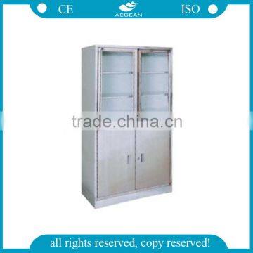 AG-SS037 with two glass doors stainless steel medical drawers cabinet