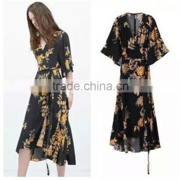 Fashionable Beachwear Polyester Chiffon Ladies Long Dubai Kaftan Dress