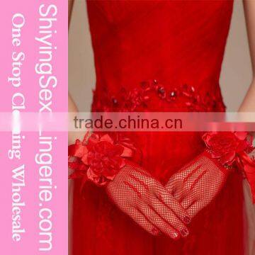 2015 alibaba china Red Satin Rose Accent Short Fishnet Gloves wedding hand gloves