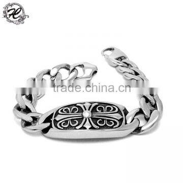 New products 2016 Stainless steel retro gothic antique silver engraving cross bar men bracelet 316l stainless steel bracelet